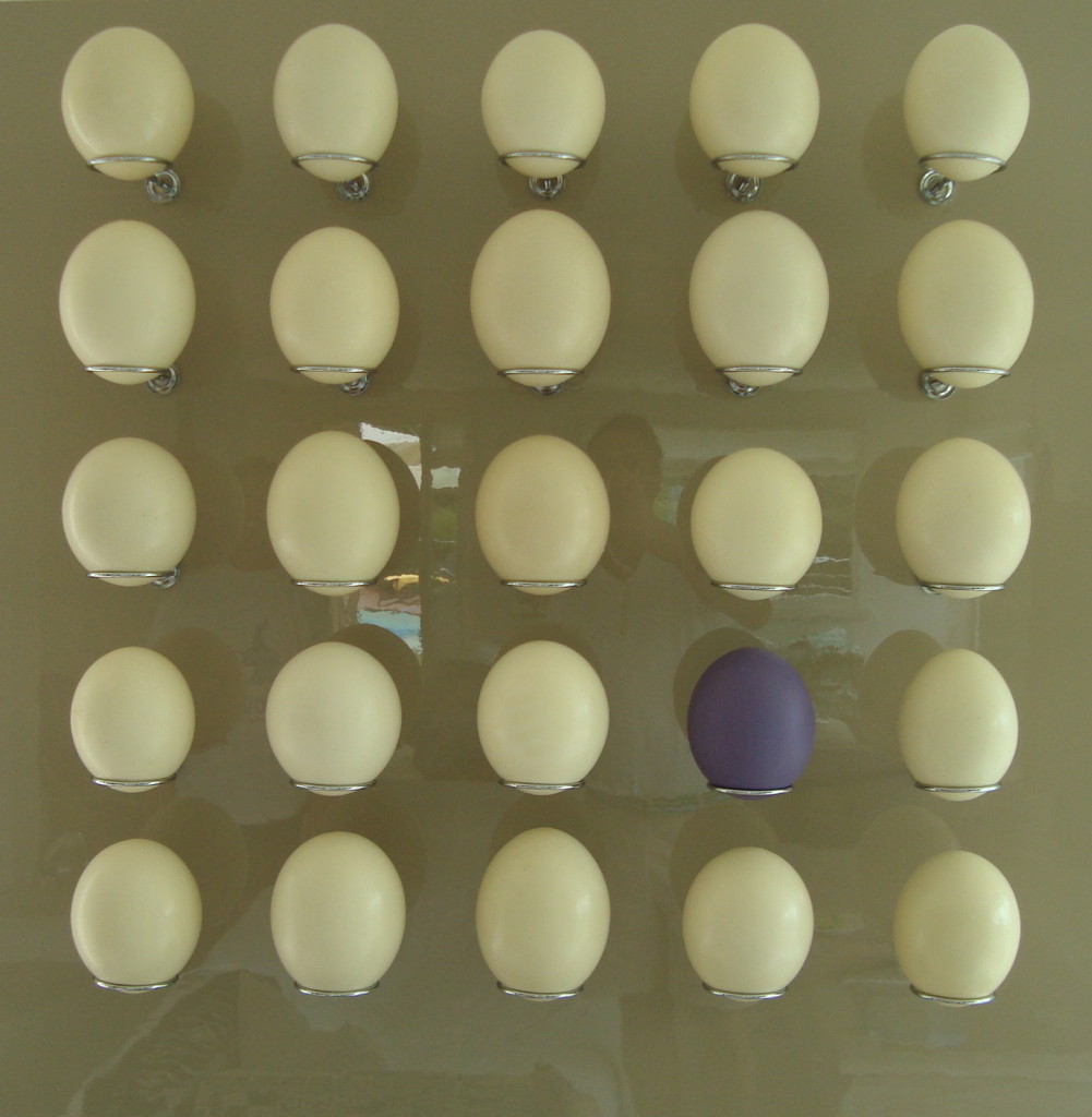 egg installation 3 150cm x 150cm ostrich eggs brass wood